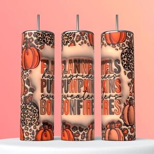 Flannels Pumpkins and Bonfires Fall Autumn Colorful 3D 20 Oz Skinny Straight Tu…